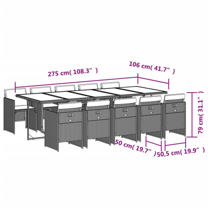 Set Pranzo Giardino 11pz con Cuscini Grigio Chiaro Polyrattan | homemem39