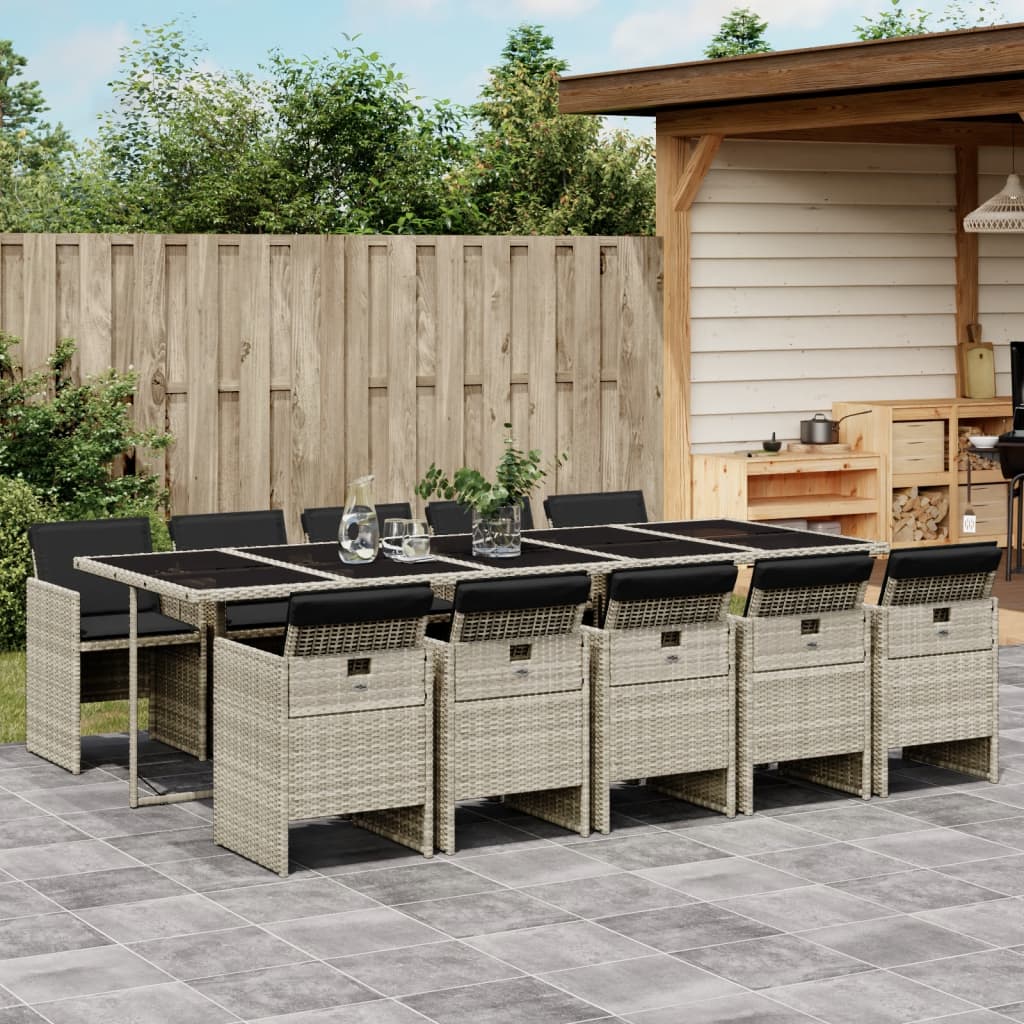 Set Pranzo Giardino 11pz con Cuscini Grigio Chiaro Polyrattan | homemem39