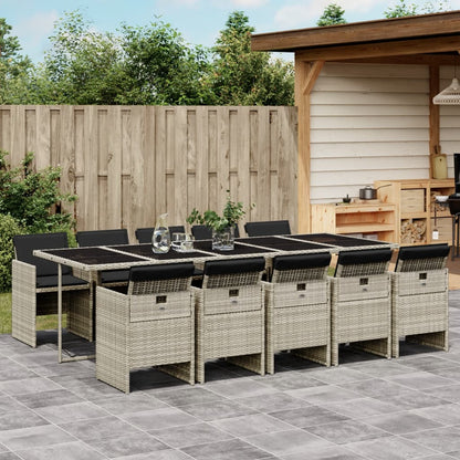Set Pranzo Giardino 11pz con Cuscini Grigio Chiaro Polyrattan | homemem39
