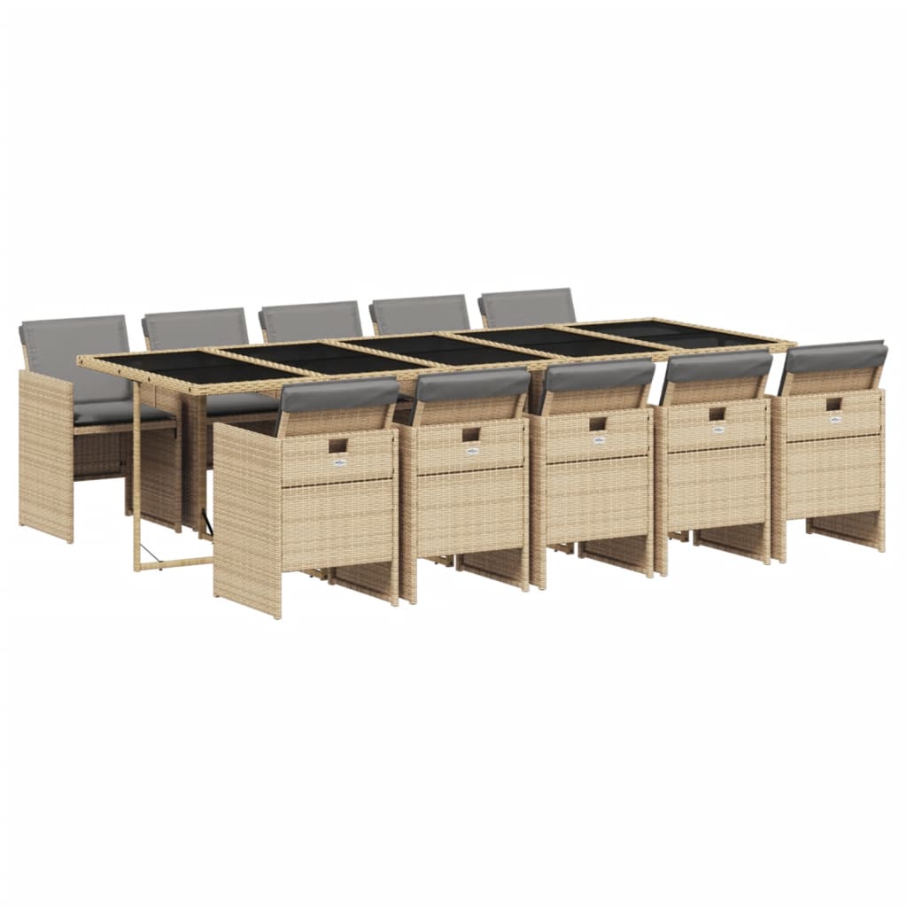 Set Pranzo da Giardino 11 pz con Cuscini Beige Misto Polyrattan | homemem39