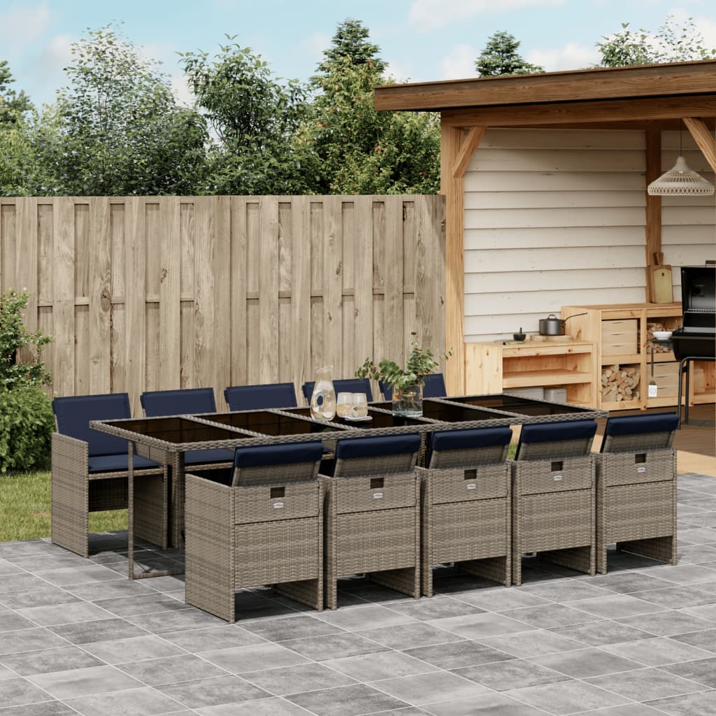 Set da pranzo da giardino da 11 pz con Cuscini in Polyrattan Grigio | homemem39