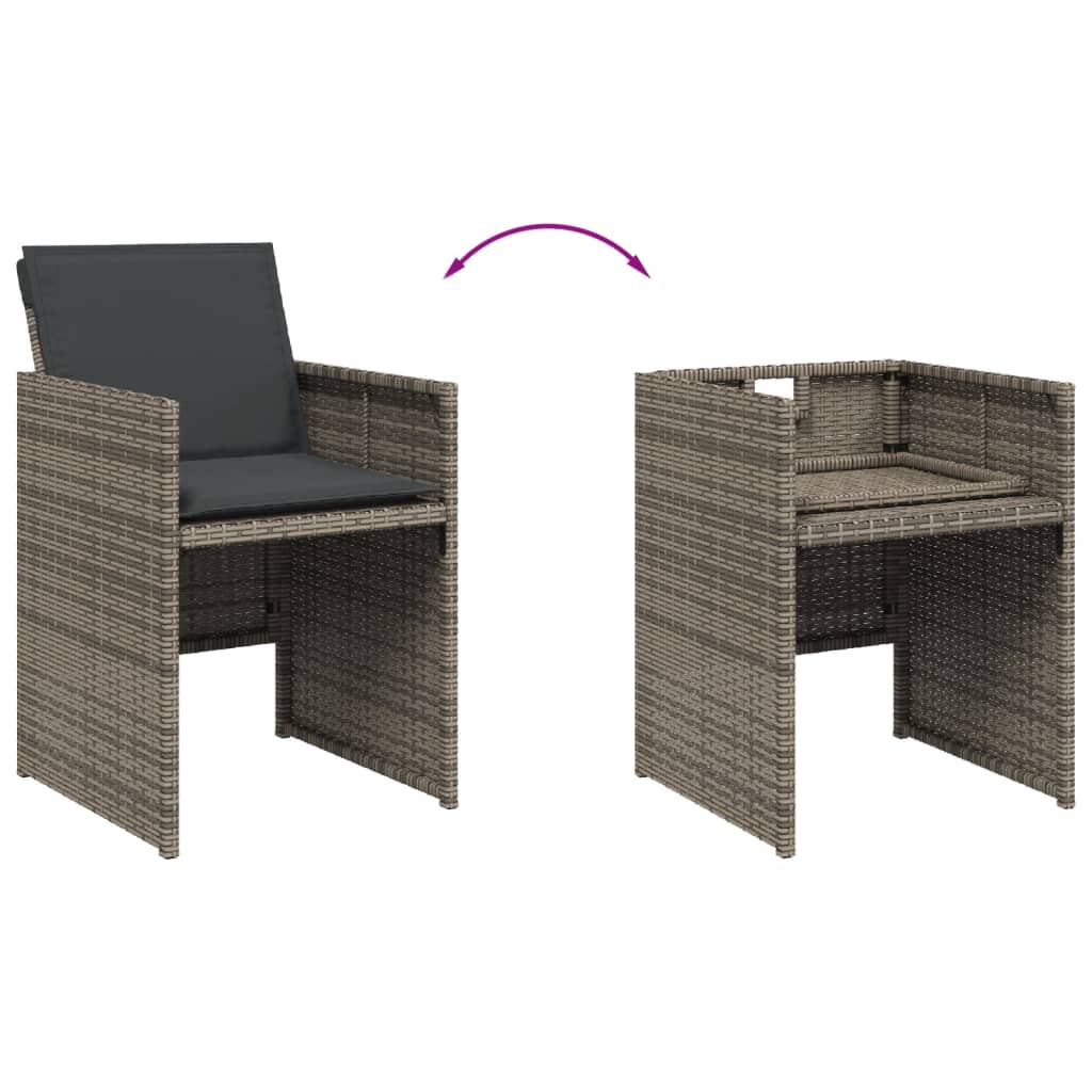 Set da Pranzo da Giardino 11pz con Cuscini in Polyrattan Grigio | homemem39