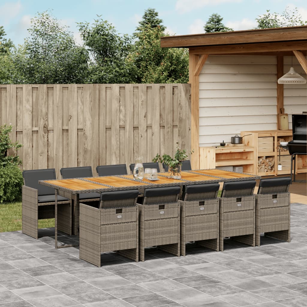 Set da Pranzo da Giardino 11pz con Cuscini in Polyrattan Grigio | homemem39