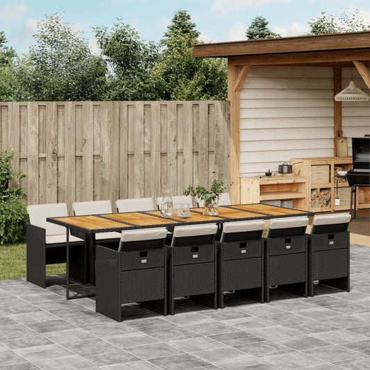 Set da Pranzo da Giardino 11 pz con Cuscini in Polyrattan Nero | homemem39
