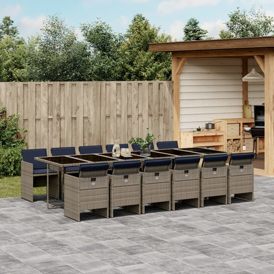 Set da Pranzo da Giardino 13pz con Cuscini Grigio in Polyrattan