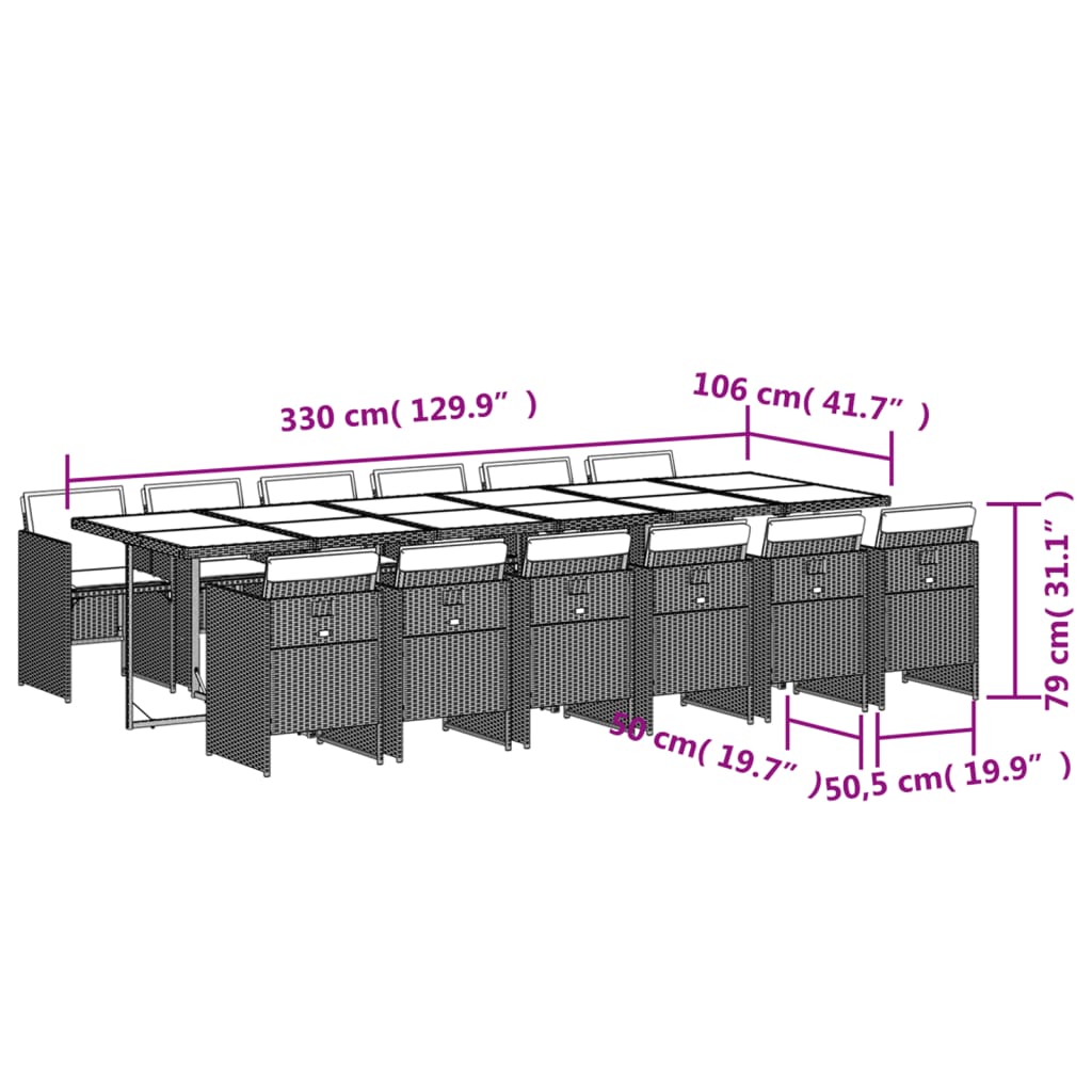 Set da Pranzo da Giardino 13pz con Cuscini Grigio in Polyrattan | homemem39