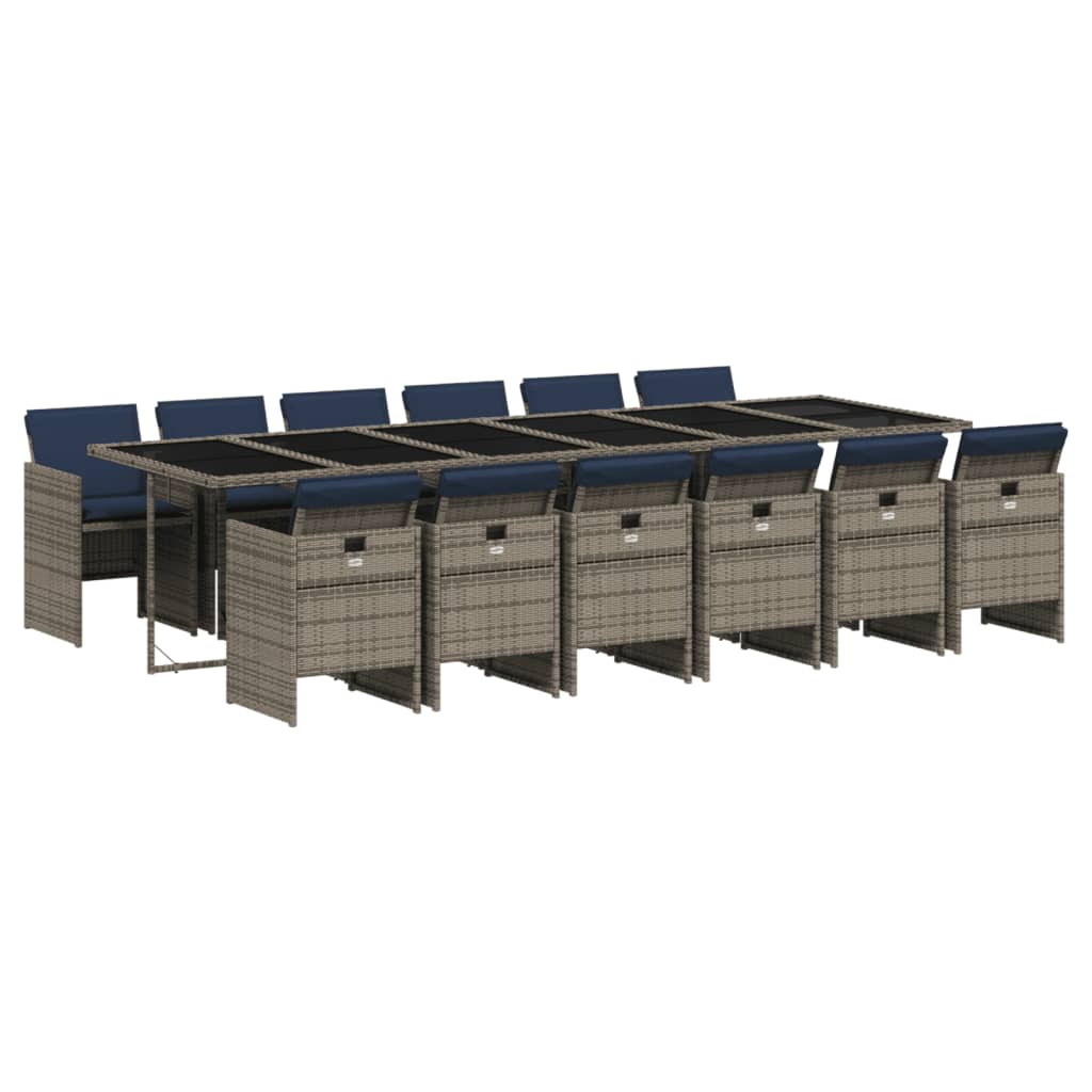 Set da pranzo da giardino da 13 pz con Cuscini in Polyrattan Grigio | homemem39