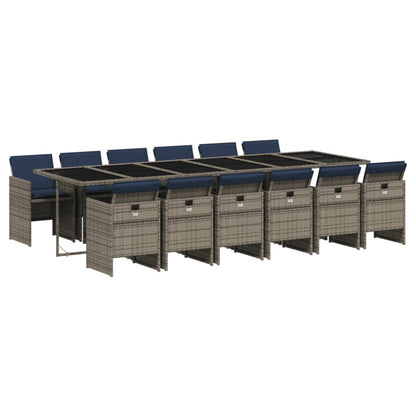 Set da pranzo da giardino da 13 pz con Cuscini in Polyrattan Grigio | homemem39