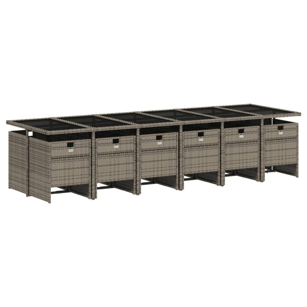 Set da pranzo da giardino da 13 pz con Cuscini in Polyrattan Grigio | homemem39