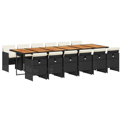 Set da Pranzo da Giardino 13pz con Cuscini Nero in Polyrattan - homemem39