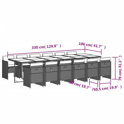 Set da Pranzo da Giardino 13pz con Cuscini Nero in Polyrattan | homemem39