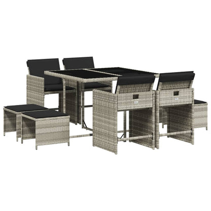 Set Pranzo da Giardino 9pz con Cuscini Grigio Chiaro Polyrattan | homemem39