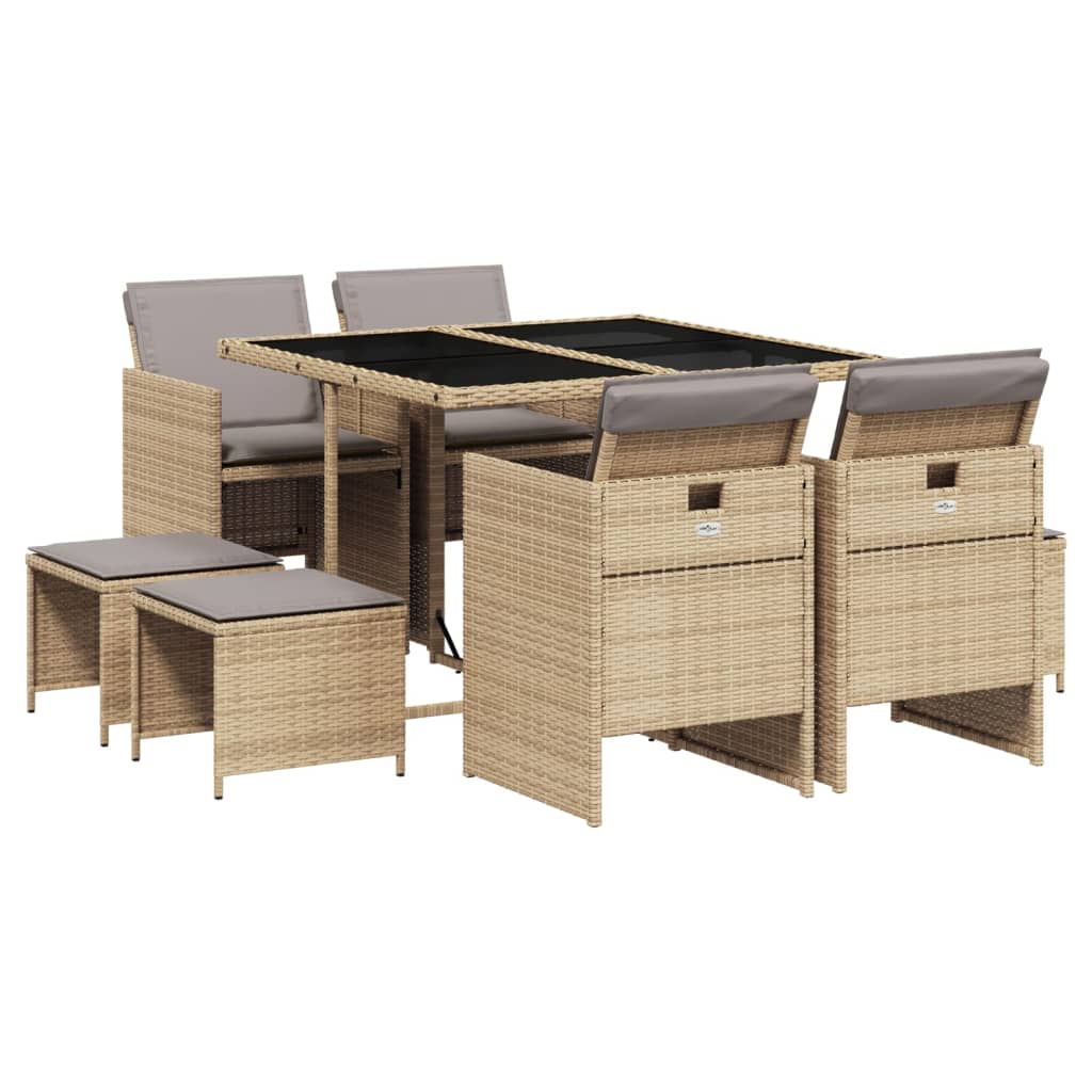 Set Pranzo da Giardino 9 pz con Cuscini Beige Misto Polyrattan - homemem39