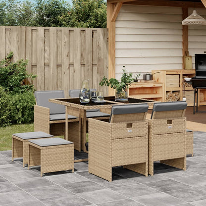 Set Pranzo da Giardino 9 pz con Cuscini Beige Misto Polyrattan - homemem39