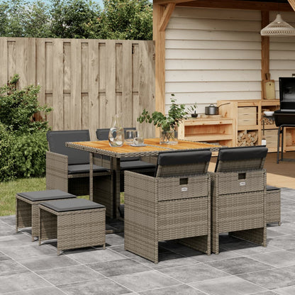 Set da Pranzo da Giardino 9 pz con Cuscini in Polyrattan Grigio - homemem39