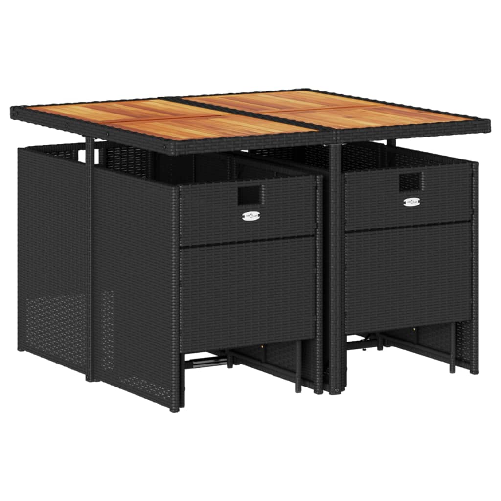 Set da Pranzo da Giardino 9 pz con Cuscini Nero in Polyrattan - homemem39