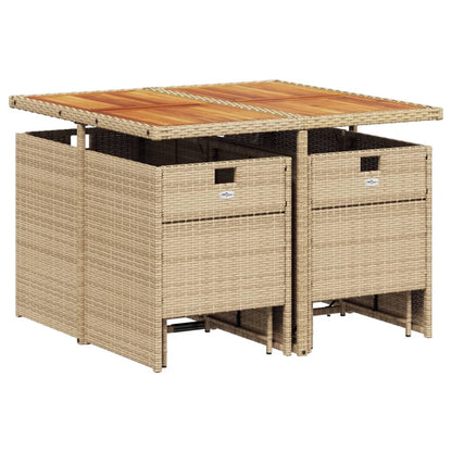 Set da Pranzo da Giardino 9 pz con Cuscini Beige in Polyrattan | homemem39