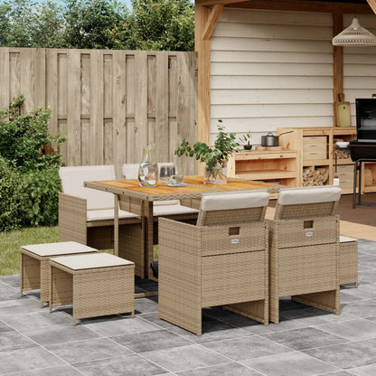 Set da Pranzo da Giardino 9 pz con Cuscini Beige in Polyrattan | homemem39