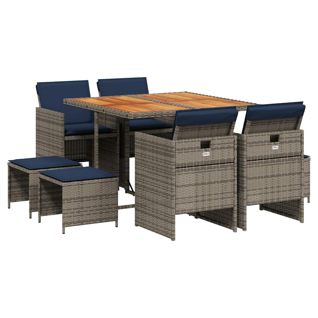 Set da pranzo da giardino da 9 pz con Cuscini in Polyrattan Grigio | homemem39