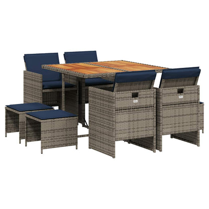 Set da pranzo da giardino da 9 pz con Cuscini in Polyrattan Grigio | homemem39