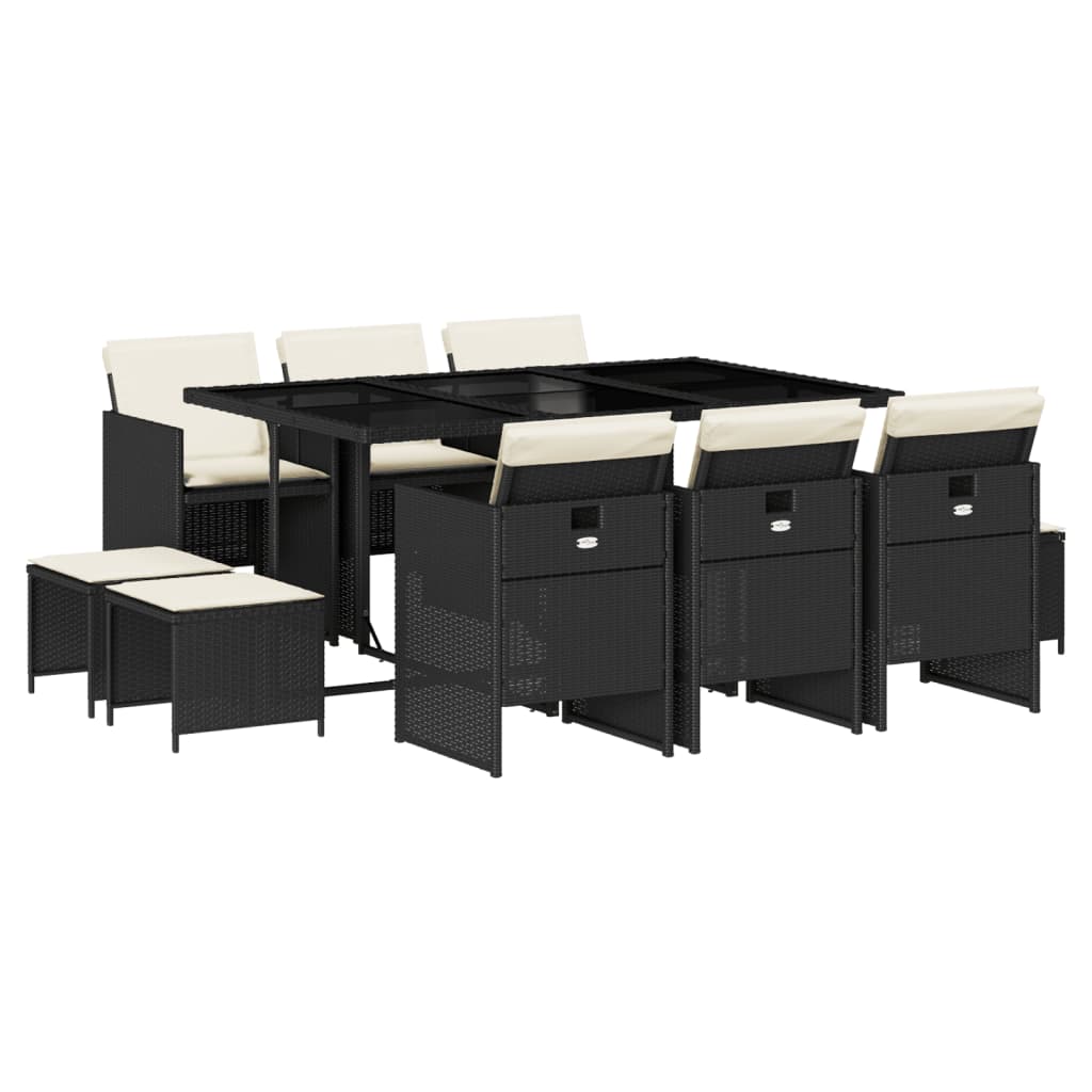 Set da Pranzo da Giardino 11 pz con Cuscini in Polyrattan Nero - homemem39
