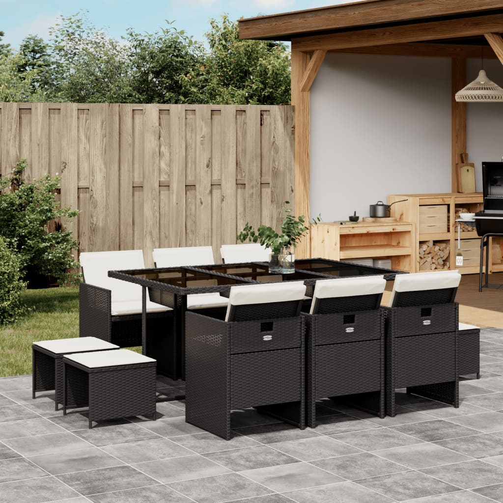 Set da Pranzo da Giardino 11 pz con Cuscini in Polyrattan Nero | homemem39