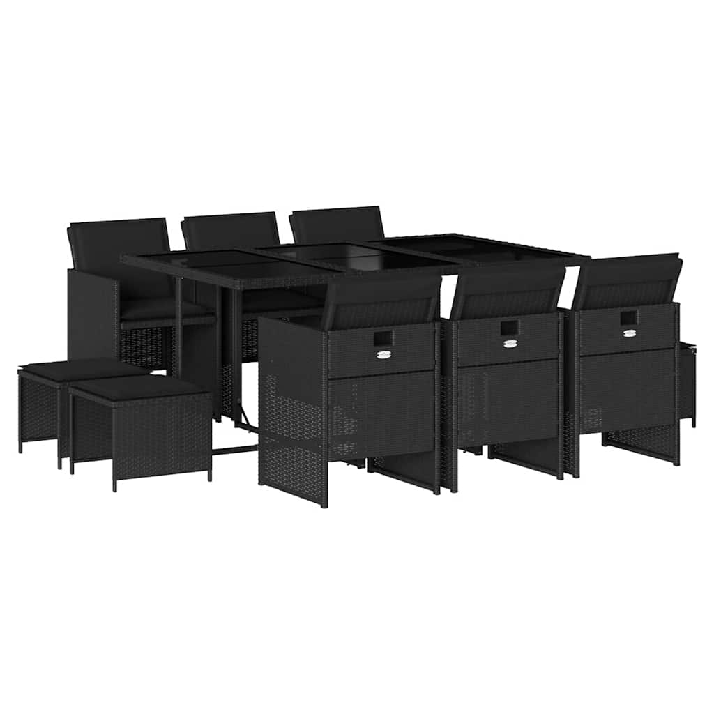 Set da Pranzo da Giardino 11 pz con Cuscini in Polyrattan Nero | homemem39