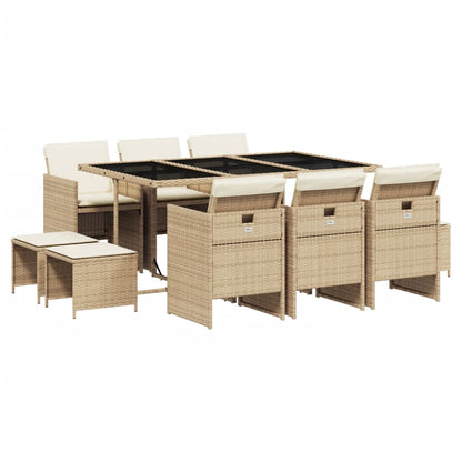 Set da Pranzo da Giardino 11 pz con Cuscini Beige in Polyrattan - homemem39