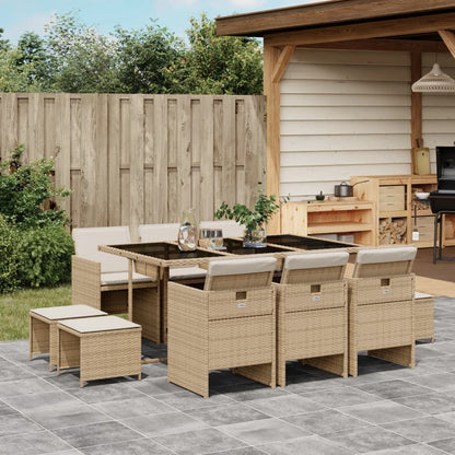 Set da Pranzo da Giardino 11 pz con Cuscini Beige in Polyrattan | homemem39
