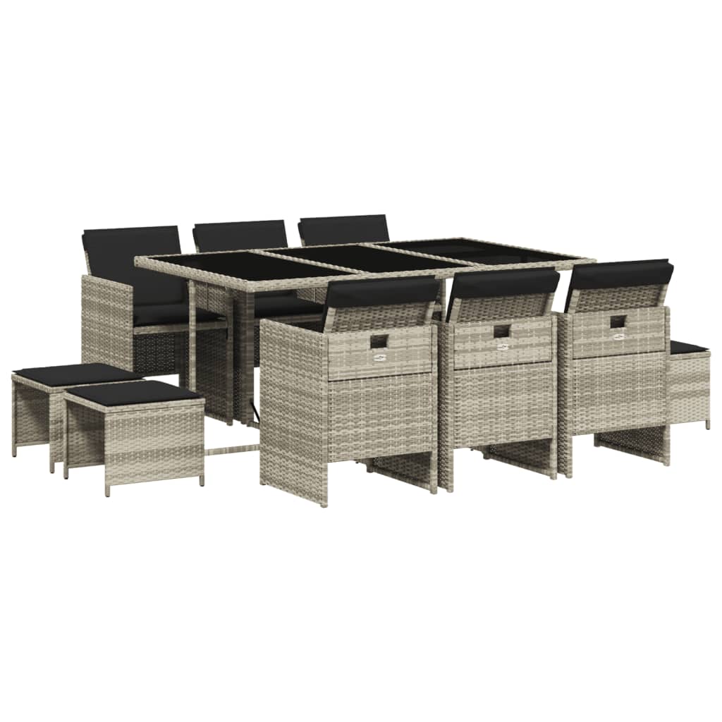 Set Pranzo Giardino 11pz con Cuscini Grigio Chiaro Polyrattan - homemem39