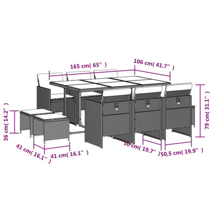 Set Pranzo Giardino 11pz con Cuscini Grigio Chiaro Polyrattan | homemem39