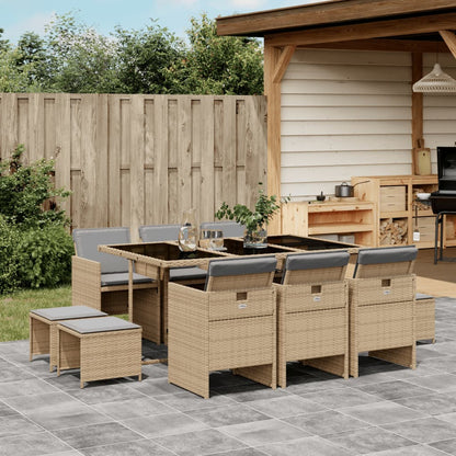 Set Pranzo da Giardino 11 pz con Cuscini Beige Misto Polyrattan | homemem39