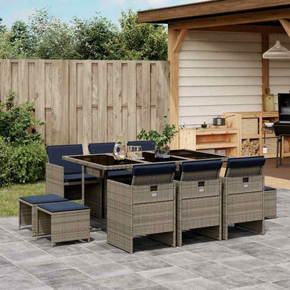 Set da pranzo da giardino da 11 pz con Cuscini in Polyrattan Grigio