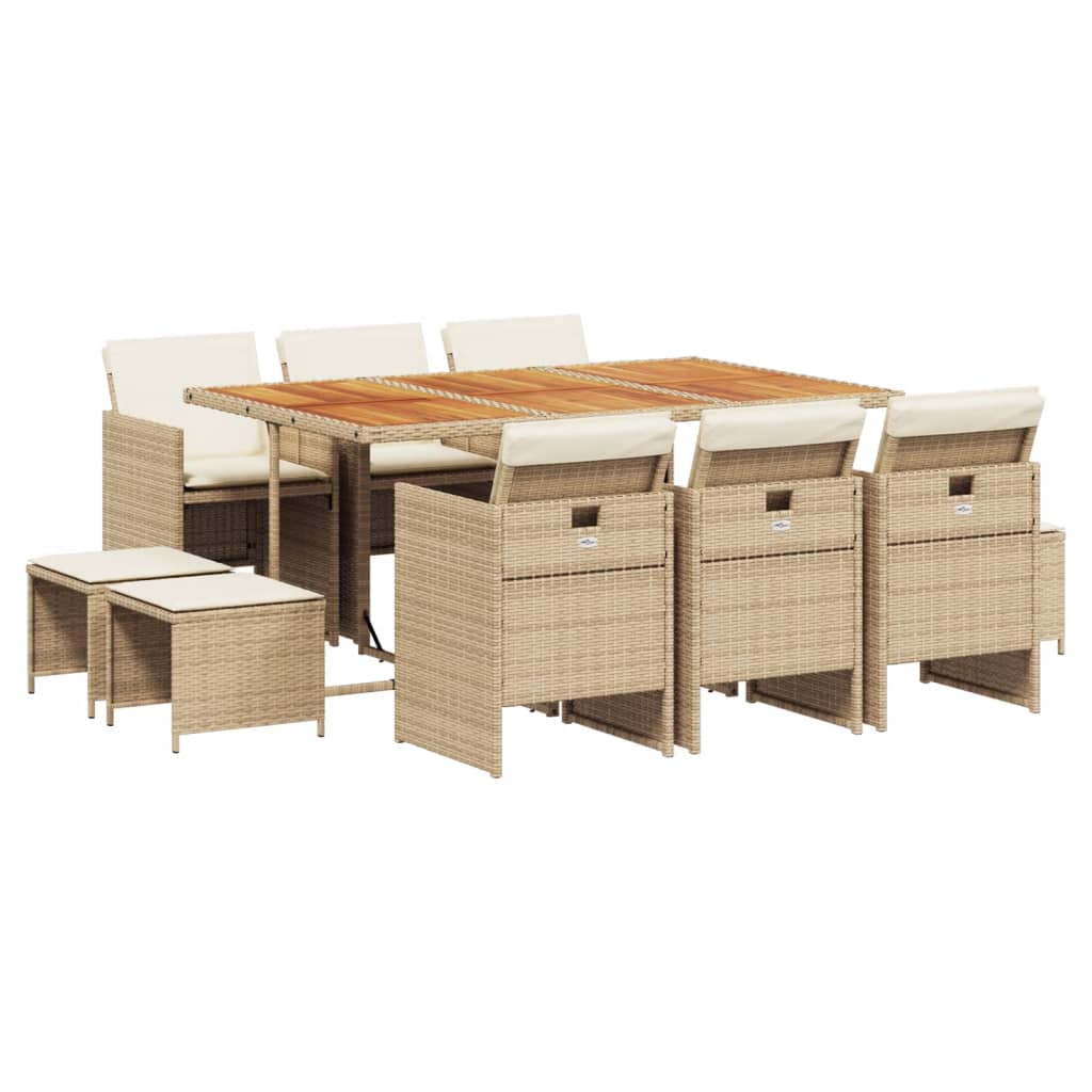Set da Pranzo da Giardino 11 pz con Cuscini Beige in Polyrattan - homemem39