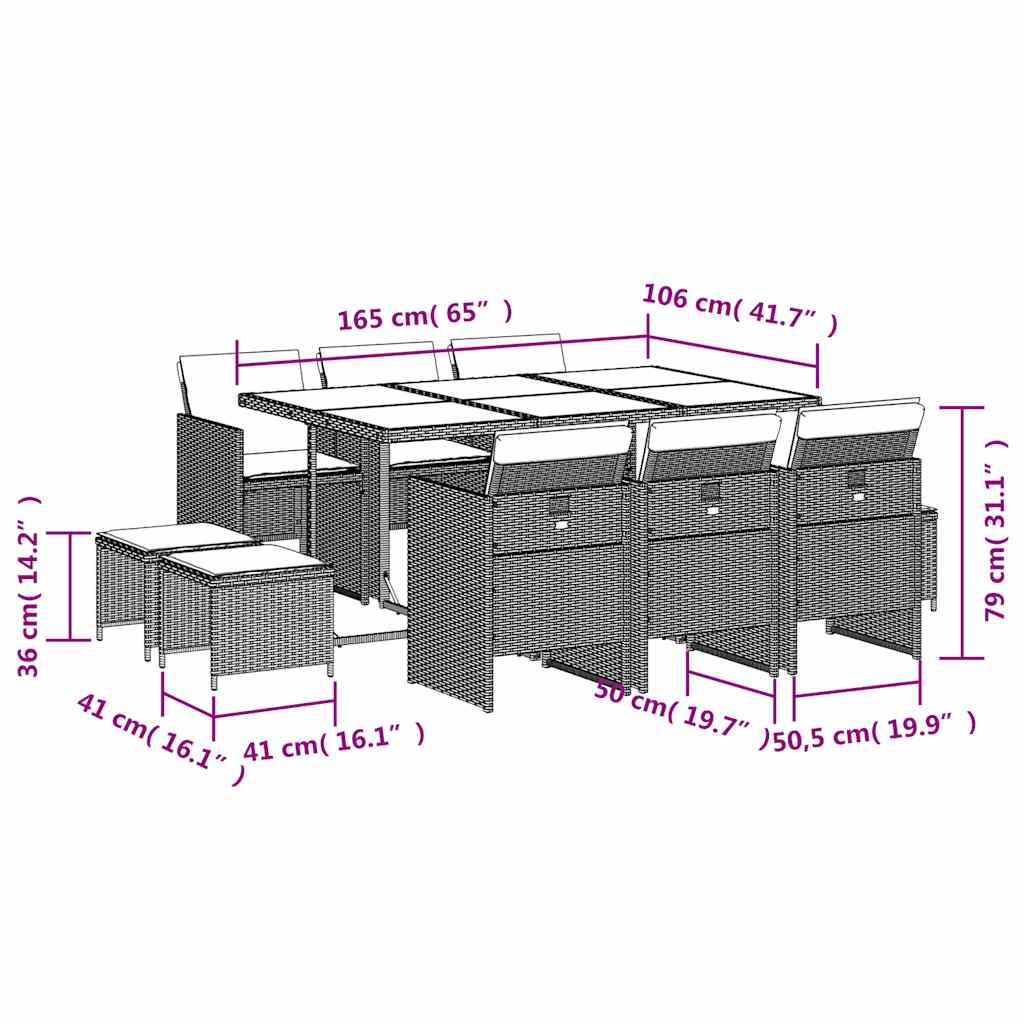 Set da pranzo da giardino da 11 pz con Cuscini in Polyrattan Grigio | homemem39