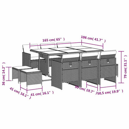 Set da pranzo da giardino da 11 pz con Cuscini in Polyrattan Grigio | homemem39