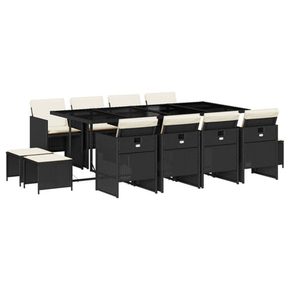 Set da Pranzo da Giardino 13pz con Cuscini Nero in Polyrattan - homemem39