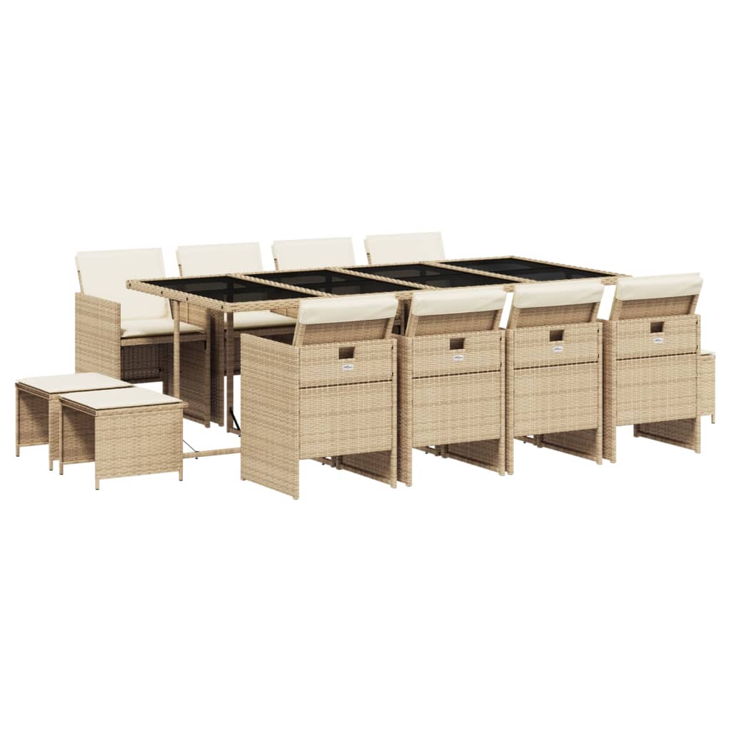 Set da Pranzo da Giardino 13 pz con Cuscini Beige in Polyrattan | homemem39