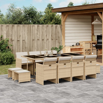 Set da Pranzo da Giardino 13 pz con Cuscini Beige in Polyrattan | homemem39