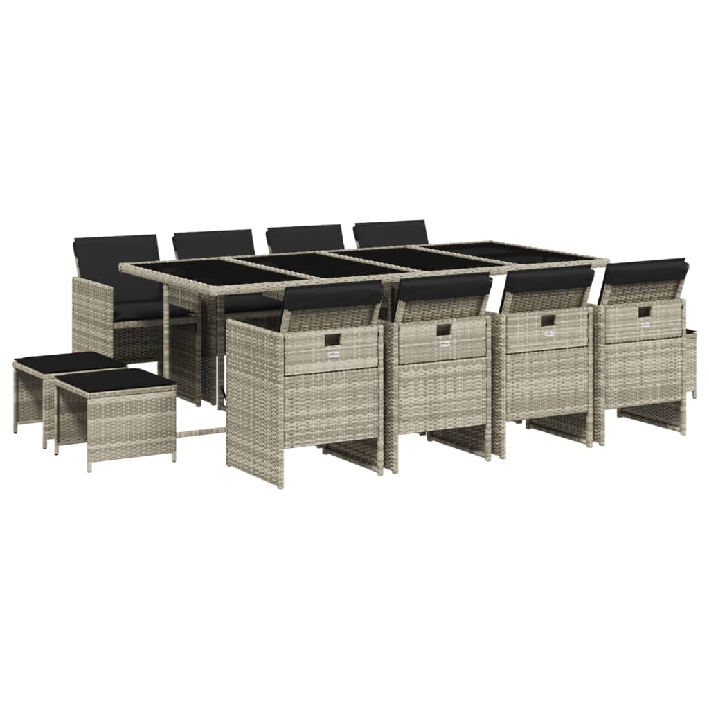 Set da Pranzo da Giardino 13pz con Cuscini Grigio in Polyrattan | homemem39
