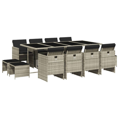Set da Pranzo da Giardino 13pz con Cuscini Grigio in Polyrattan | homemem39