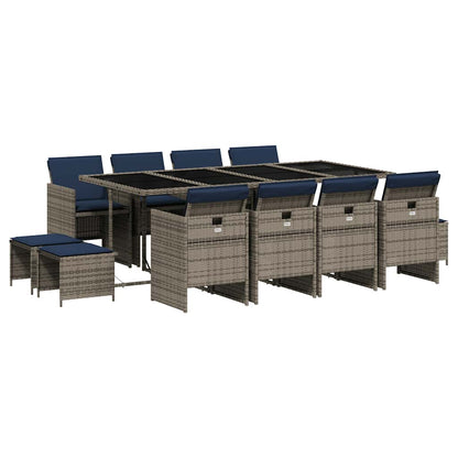 Set da pranzo da giardino da 13 pz con Cuscini in Polyrattan Grigio