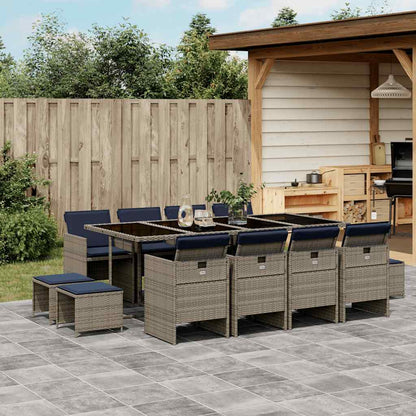 Set da pranzo da giardino da 13 pz con Cuscini in Polyrattan Grigio