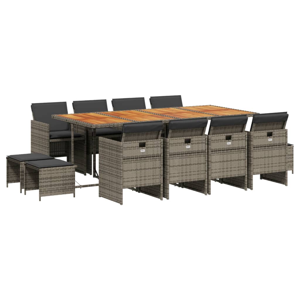 Set da Pranzo da Giardino 13pz con Cuscini Grigio in Polyrattan | homemem39