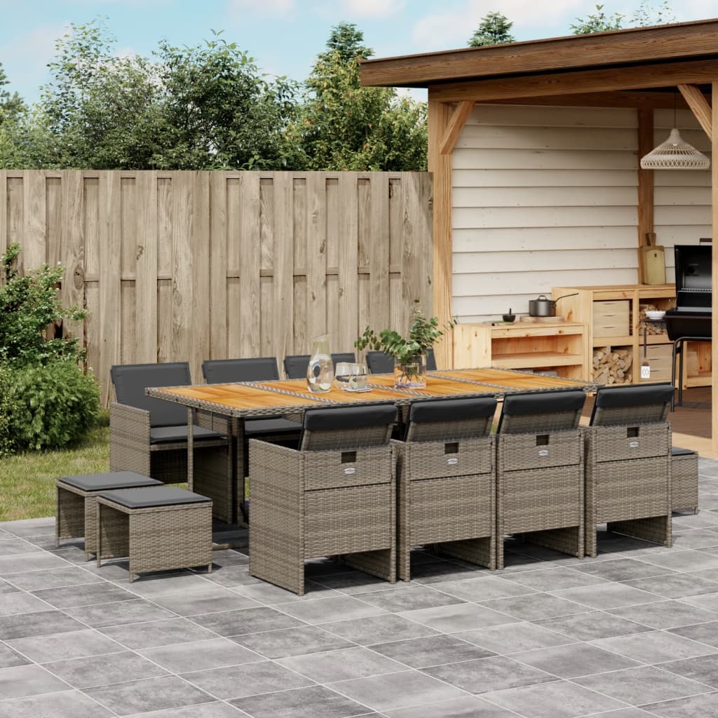 Set da Pranzo da Giardino 13pz con Cuscini Grigio in Polyrattan | homemem39