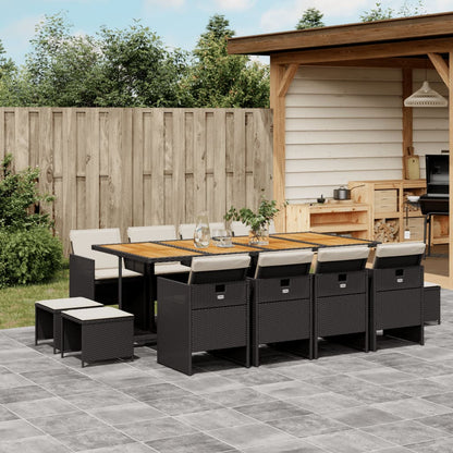 Set da Pranzo da Giardino 13pz con Cuscini Nero in Polyrattan | homemem39