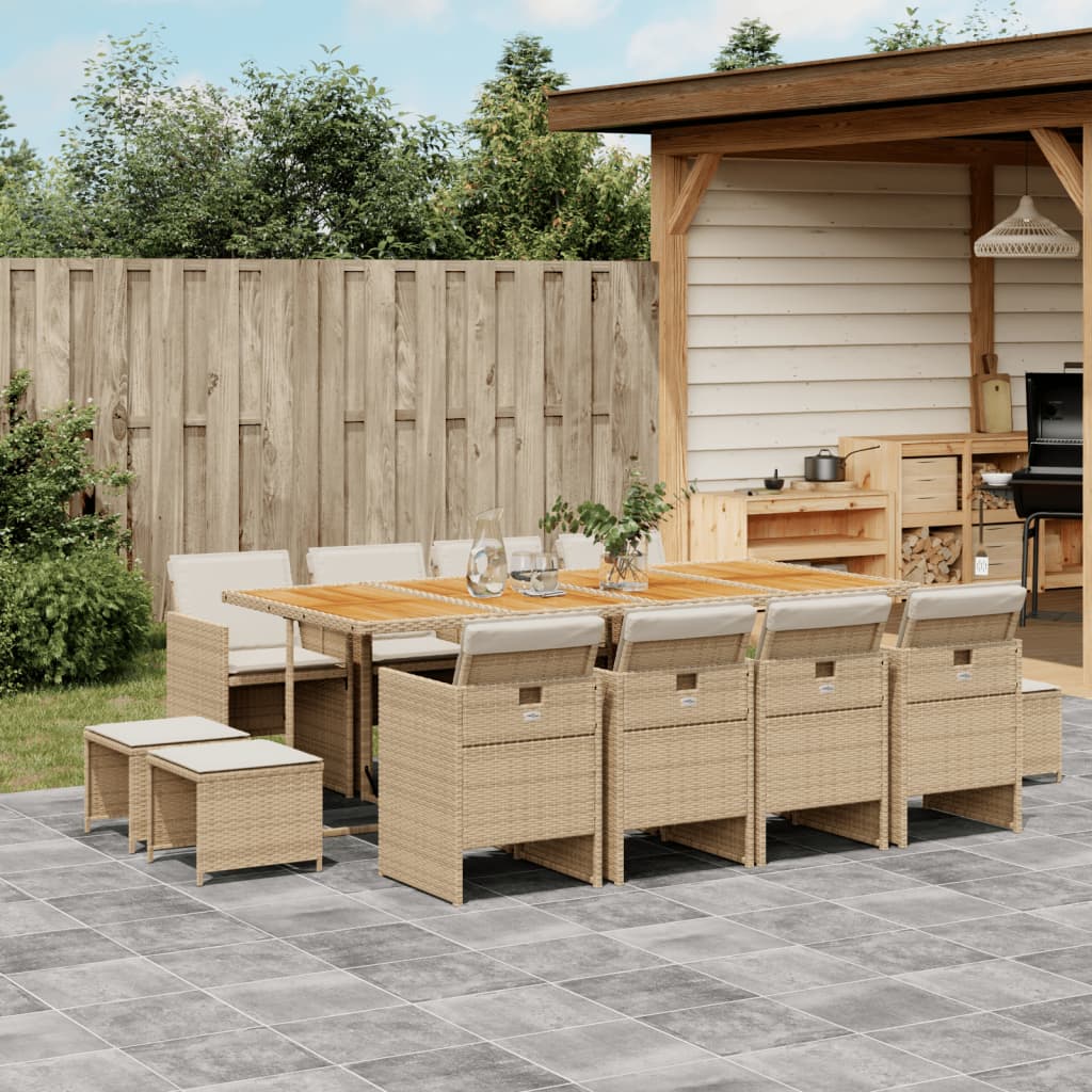Set da Pranzo da Giardino 13 pz con Cuscini Beige in Polyrattan | homemem39