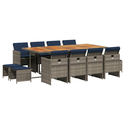 Set da pranzo da giardino da 13 pz con Cuscini in Polyrattan Grigio | homemem39