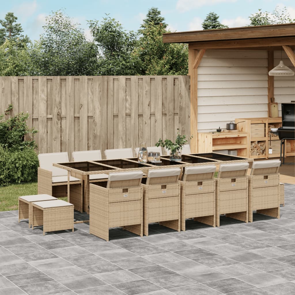 Set da Pranzo da Giardino 15 pz con Cuscini Beige in Polyrattan | homemem39