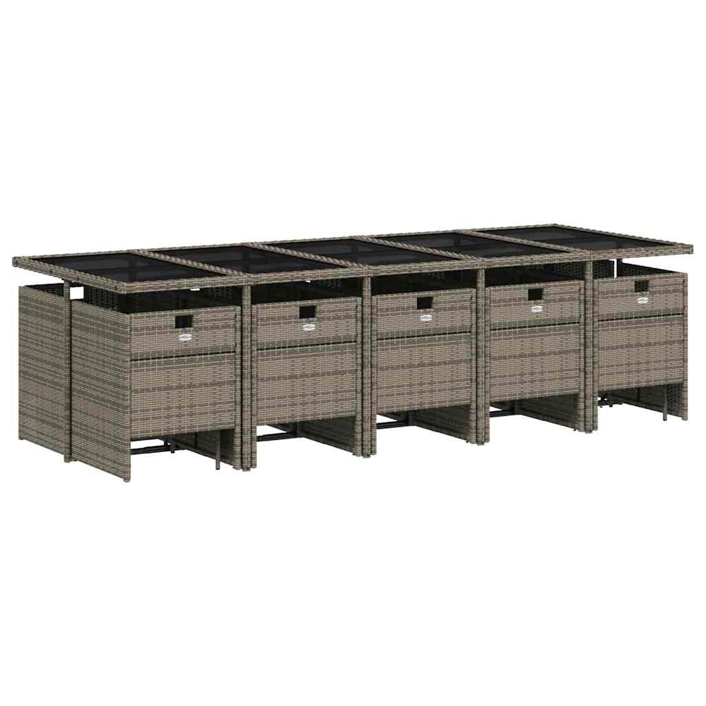 Set da pranzo da giardino da 15 pz con Cuscini in Polyrattan Grigio